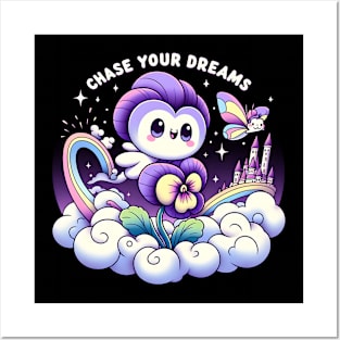 CHASE YOUR DREAMS - KAWAII FLOWERS INSPIRATIONAL QUOTES Posters and Art